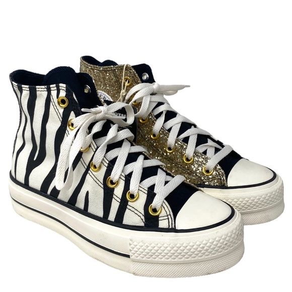 Converse Ctas Lift Platform Zebra Glitter Shoes Women Size Custom 570636C-WWZBYG - Picture 1 of 9